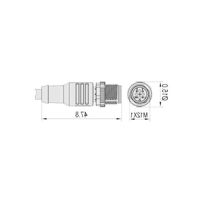 M12 5Pin, male straight, single-end precast cable, PUR material, yellow sheath, 64T071-XXX